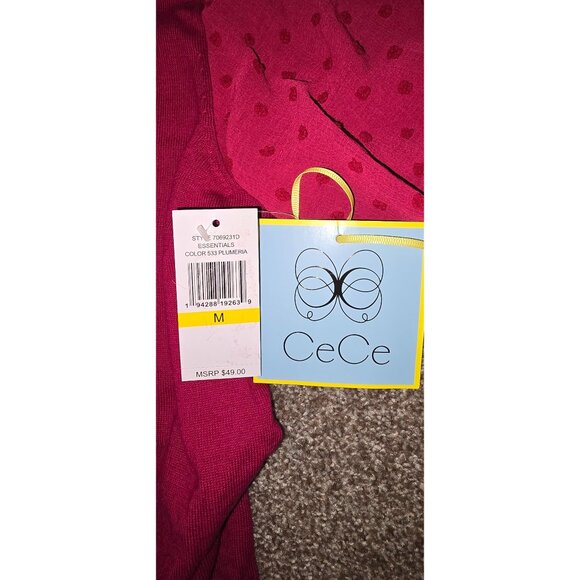 Cece Womens M Knit Sweater With Sheer Polka Dot Sleeves In Plumeria Pink - Picture 5 of 7